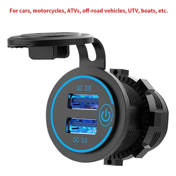 12V-24V Dual USB-Kupfer-Auto-Ladegerät Zigarettenanzünder Halterung Power Adapter mit QC3 0 Touch-Schalter, Marine-Motorrad