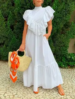 2023 Celmia Sommer Maxi Kleid Sexy Ärmellose Frauen Elegante Rüschen Lange Sommerkleid Mode Feste Beiläufige Party Strand Vestidos Robe