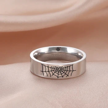 Skyrim Punk Spinnennetz Ring für Männer Frauen Edelstahl Einfache Silber Farbe Paar Ringe Gothic Party Schmuck Geschenk Neue 2023