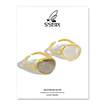 S'STEEL Luxus-Ringe Geschenk Für Frauen Sterling-Silber 925 Designer Kristall Mondstein Trendy Geometrische Gold-Ring Trend 2021 Schmuck