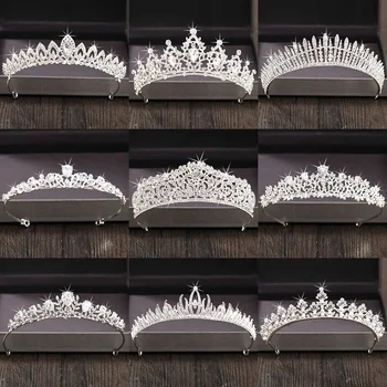 Silber Farbe Kristall Strass Crown and Tiara Hochzeit Haar Zubehör Braut Tiara Haar Krone Hochzeit Kopfschmuck Frauen Diadem