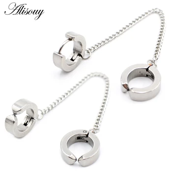 Alisouy 2pcs Gothic Stainless Steel Chain Clip-on Gefälschte Ohrringe Nicht-piercing Ohr Manschette Ohr Clip Ohrringe Piercing-Schmuck