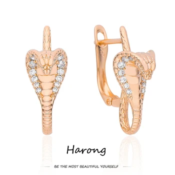 Harong Luxus King Cobra Stud Ohrringe Rose Gold Farbe Kupfer Metall Kristall Schmuck Ohrring für Frauen Mädchen Beste Geschenke Punk