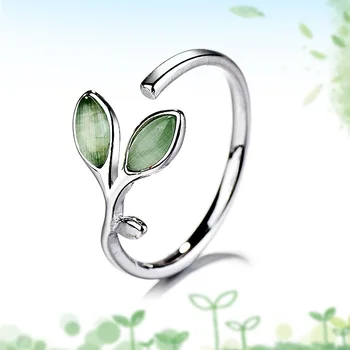 VENTFILLE Silber Farbe Blätter Ring für Frauen Mädchen Geschenk Cat ' s Eye Opal Sweet Temperament Zweig Schmuck 925 Stempel Dropship