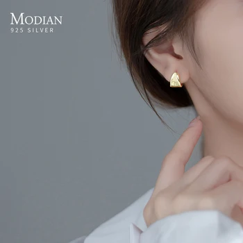 Modian 2021 Neue Authentische 925 Sterling Silber Unregelmäßigen Luxus Ohr Runde Kreis Hoop Ohrringe für Frauen Gold Farbe Feine Schmuck