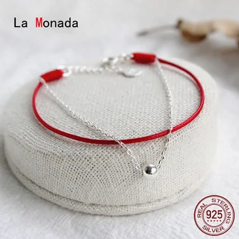 16+2 21+2cm Red Thread For Hand 925 Sterling Silber Armbänder Für Frauen String Silber 925 Frauen Armband Perlen Rot Seil Armband