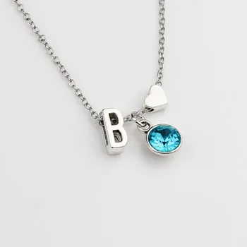 Geburtsstein Halskette /Tiny Brief Halskette / Initial & Birthstone /Mädchen Geschenk /Braut-Geschenk-Halskette /Brief + Herz Charme Halskette