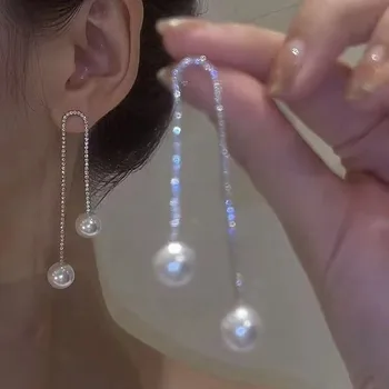 2023 Neue Mode Exquisite Lange Quaste Simulierte Perle Anhänger Ohrringe Korean Fashion Schmuck Anhänger Hochzeit Frauen Ohrringe
