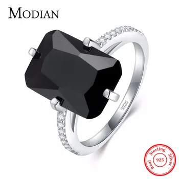 Modian Hohe Qualität Solide 925 Sterling Silber Ring Für Frauen Mode Schwarz Kristall Luxus Partei Schmuck Silber Finger Ringe Anel