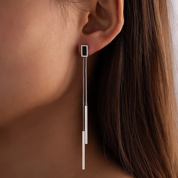 Vintage Lange Quaste Geometrische Platz Tropfen Ohrringe Für Frauen Koreanischen Langen Faden Baumeln Ohrring Mode Schmuck Brincos Oorbellen