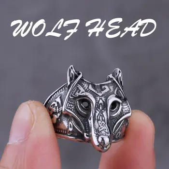 Men ' s 316L Edelstahl Viking Wolf Kopf Ring Retro Punk Herrisch Street Trend Ring Schmuck Großhandel