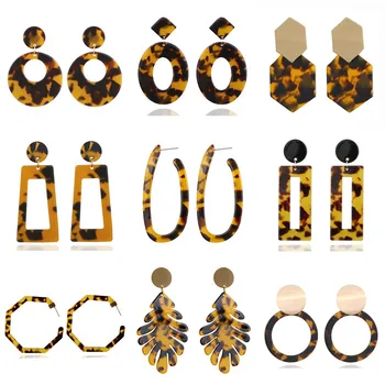 WUKALO Böhmen Acryl Harz Tropfen Ohrringe für Frauen Leopard Print Runde Baumeln Ohrringe Boho Mode Weibliche Schmuck
