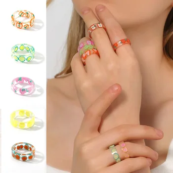 Mode Bunte Acryl Harz Obst-Ring süße Süße Sommer Finger Ringe für Frauen Mädchen Partei Schmuck Freunde Geschenk
