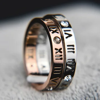 Frauen und Männer römischen Ziffern Strass Hohl-out Titanium Stahl Ring Paar ring Unisex Ring Finger Schmuck