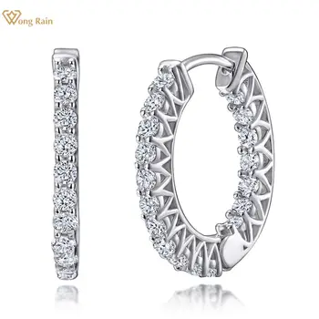 Wong Regen 925 Sterling Silber Erstellt Moissanite Edelstein Hochzeit Mode Hoop Ohrringe Für Frauen Edlen Schmuck Großhandel