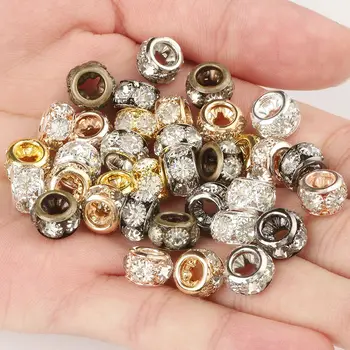 Großes Loch Strass Kristall Kupfer Perlen Lose Spacer Runde Rondelle Perlen für Schmuck Machen DIY Armband Zubehör 8 10mm