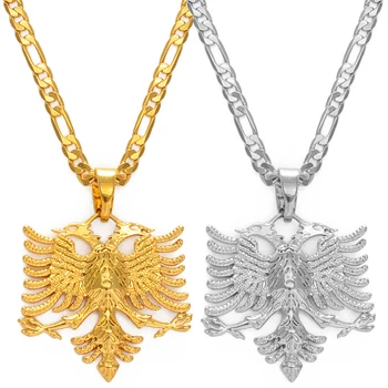 Anniyo Albanien Adler Anhänger Halsketten für Männer Frauen Silber Farbe/Gold Farbe Albanisch Schmuck-Ethnischen Kosovo #233406
