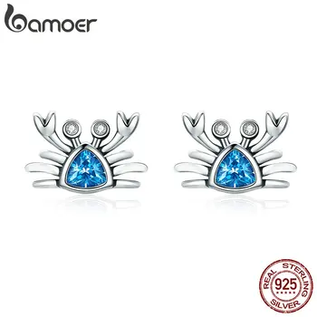 BAMOER 100% 925 Sterling Silber Cute Ocean Crab Kleine Blau CZ Stud Ohrringe für Frauen Mode Ohrringe Schmuck Geschenk S925 SCE413