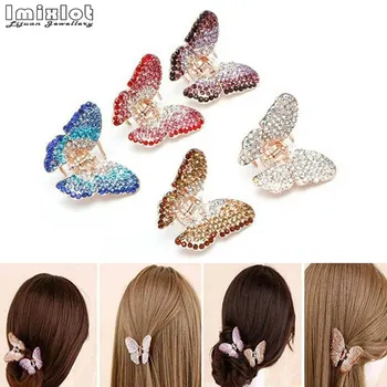 Neue Frauen Strass Schmetterling Haar Klaue Clips Elegante Metall Kristall Haarnadeln Haar Zubehör für Mädchen Kopfschmuck Ornament