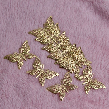 Schmetterling Filigrane Wraps goldene Farbe Überzogene Metall Anschlüsse Handwerk 39x25mm Charme Für Herstellung von Schmuck DIY Zubehör Anhänger