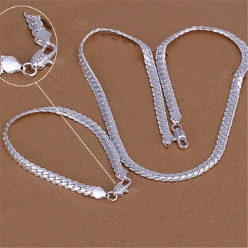 925 Sterling Silber Weihnachten Geschenke europäischen retro-Stil 6 MM flache Kette Halskette Armbänder Mode Für Mann Frauen Schmuck-sets