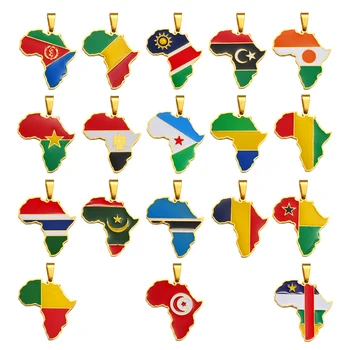Anniyo 3CM Hip-hop Afrika Karte Anhänger Halskette Schmuck Eritrea,Gambia,Guinea,Kongo,Tunesien,Benin,Libay,Namibia,Chad,Botswana