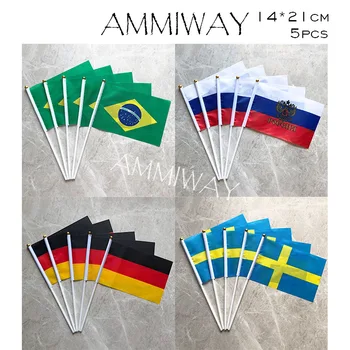 AMMIWAY 14x21cm 5 Stück Brasilien, Russland, russische Welt, Hand Flagge, Nationalen Hand Flagge Deutschland Schweden Polyester Kleine Größe Fliegen Banner