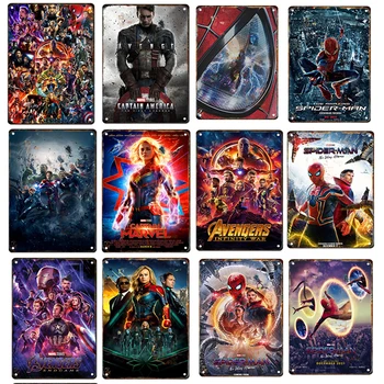 Marvel Avengers Tin Sign Spiderman Captain America Iron Man Thanos Mann Höhle Bar Cafe Kino Wand Kunst Malerei Dekoration Schlafzimmer