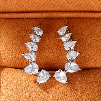 Glänzende Feder Flügel Klettern Piercing Ohr Clip Ohrringe für Frauen Silber Farbe Zirkon Lobe Zubehör Mode Schmuck KCE116