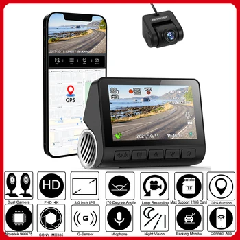 XYZCAM 2K 4K Dual Dash Kamera 3,0 Zoll LCD WiFi Auto DVR 24H Parkplatz Unterstützung GPS Track 1080P Hinten Cam 170° FOV Auto-Recorder