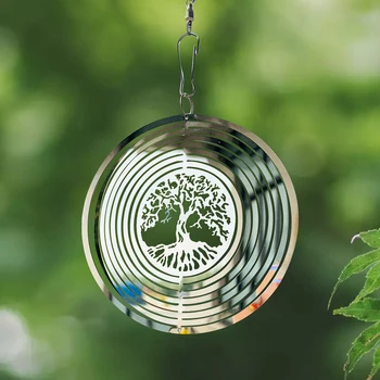 3D-Metall-Baum des Lebens Rotierenden Windspiele Streamer-Effekt Wind Spinner Spiegelbild Catcher Home Garten Hängende Dekoration