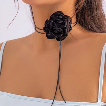 Übertrieben Temperament Big Rose Blume Schlüsselbein Kette Halskette für Frauen Goth Einstellbare Bowknot Aesthetic Y2K-Wed Zubehör