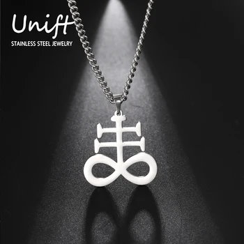 Unift Kirche Satan Leviathan Cross Halskette für Frauen Männer Vintage Religiöse Edelstahl-Schmuck Lucifer Satanischen Halskette