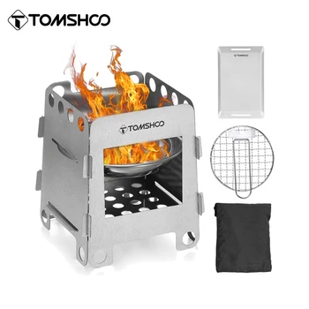 Tomshoo Holzofen Backpacking Wood Burning Stove w Alkohol Tray BBQ Grill Net, Grill Pan für Outdoor-Camping Wandern Ausrüstung