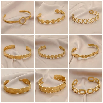 DIEYURO 316L Edelstahl Geometrische Armreifen Für Frauen Mode Gold Silber Farbe Einstellbare Manschette Armband Party Mädchen Schmuck