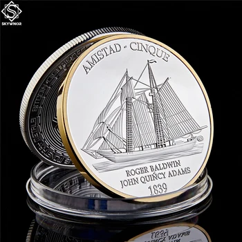 1839 amerikanischen Bürgerkrieg Schiff Amistad Anniversary Gold & Silber USA Herausforderung Münze Sammlerstücke