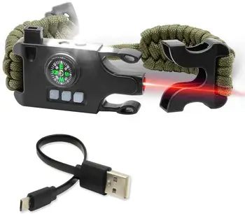 Tactical Survival Armband Armband Notfall Getriebe Kit mit Laser Infrarot SOS LED Taschenlampe UV Lampe Kompass Rettungs Pfeife