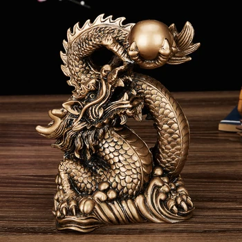Chinesische Maskottchen Tamron Ornamente Harz Glück Drachen Skulptur Statue, Gold Farbe, und die Antike Kupfer-Home Dekoration Zubehör