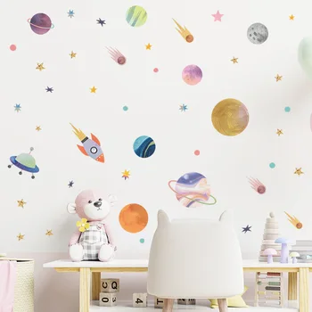 Cartoon-Universum Planeten Selbst-adhesive Wand Aufkleber Home PVC Abnehmbare Abziehbilder für Kinderzimmer Kinder Schlafzimmer Kindergarten DIY Poster