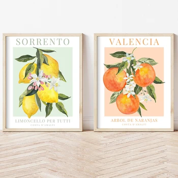 Früchte-Markt-Zitrone-Orange Sorrento Valencia Vintage Poster und Drucke Wand Kunst Leinwand Malerei Wand Bilder Küche Home Decor