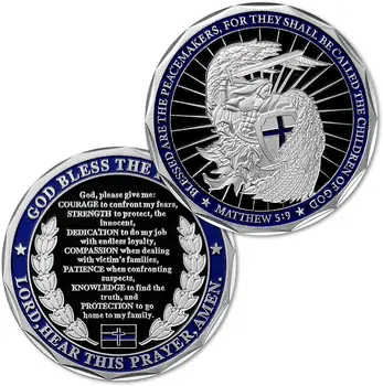 Gott Segne Die Polizei Gebet Silber Überzogene Gedenkmünze Sammlung Geschenk Saint Michael Law Enforcement Polizei Herausforderung Münze