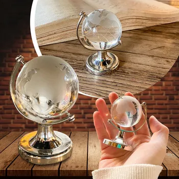 Mini Runde Erde Globus Desktop Ornament Mini Kristall Home Ornament, Glass Globe Rotierende Klare Bälle Ständer Schreibtisch Ornament Handwerk