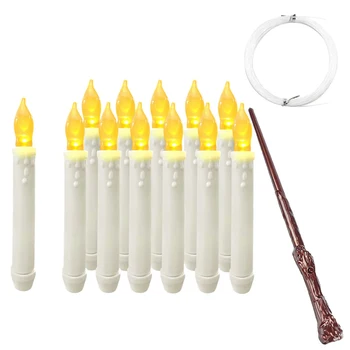 Batterie Betrieben Flammenlose Flackern Hary Aufhängen Potter Taper Schwimmende Kerzen mit Zauberstab-Fernbedienung LED-Fenster Kerze