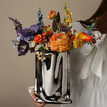 Luxus Keramik Silber Vase Der Pflanze Galvanik Floral Wohnzimmer Blume Anordnung Hotel Art Topf Dekoration Wohnaccessoires