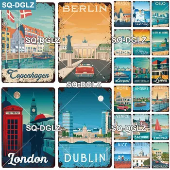 BERLIN City Metall Zeichen Vintage Plaque Plate Decor Für Pub Bar Wand Dekor Zinn Zeichen LONDON/MONACO/Lissabon Poster-Geschenk