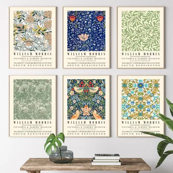 Abstrakte William Morris Print Exhibition Poster Botanische Blume Vogel Leinwand Malerei Floral Wand Kunst Bilder Wohnzimmer Dekor