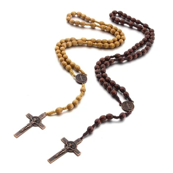 Hand-made Holz Rosenkranz Halskette katholischen Anhänger Halsketten für Männer Frauen Schmuck christlichen Gebet Religiöse Geschenk T84E