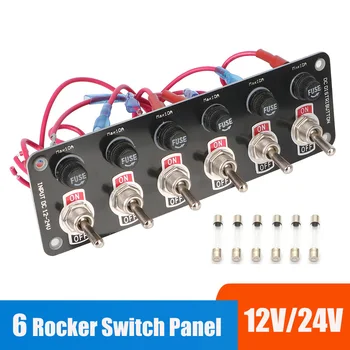 12V 24V 6 Rocker Switch Panel Licht Tasten 10A Fuse Breaker Wasserdicht Set Racing Auto Zubehör Für Boot Marine LKW