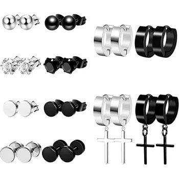 1 Paar Ohrringe für Männer, Herren-Ohrringe, Stud Ohrringe für Frauen Edelstahl Ohrringe Set CZ Hoop Ohrringe Piercing-Schmuck
