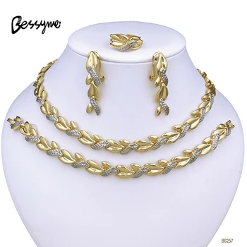 Elegante Dubai 18 Karat Vergoldet Schmuck-Set Für Frauen Zwei-Ton-Halsketten-Armband-Ohrring-RingsBride Hochzeit Party Zubehör